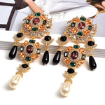 Load image into Gallery viewer, HGM Metal Colorful Crystals Dangle Drop Earrings Hanging Pearls Fine Rhinestone Jewelry Accessories For Women
