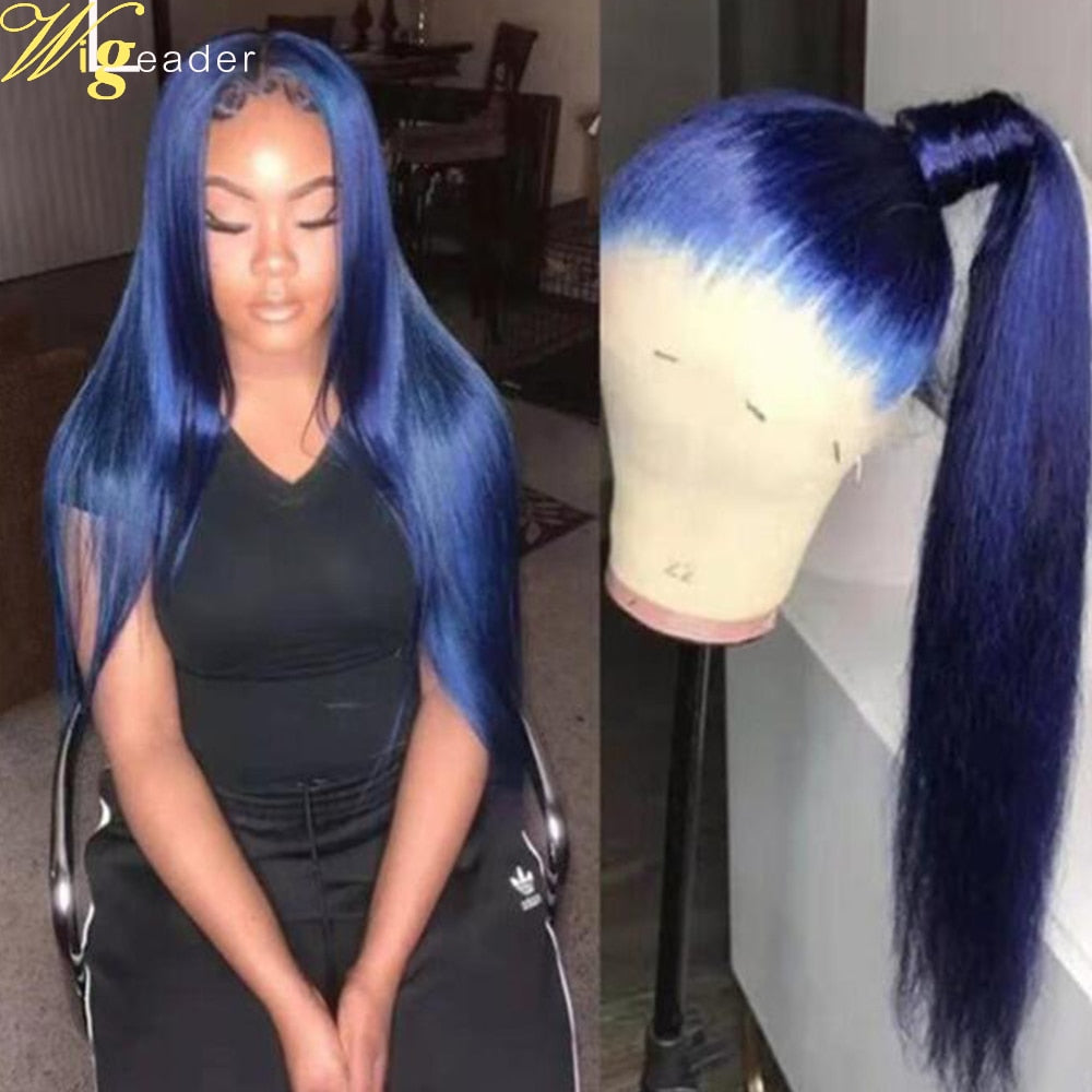 HGM Wigleader Human Hair Deep Blue Glueless Lace Front Wigs 150% Preplucked Straight 13x6 Lace Frontal Wigs With Baby Hair