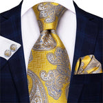 Load image into Gallery viewer, Hi-Tie Luxury Floral Paisley Men&#39;s Yellow Gold Tie Gravatar Silk Necktie For Men Business Wedding Necktie 8.5cm wide
