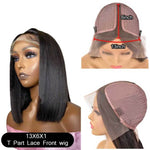 Load image into Gallery viewer, Short Bob Wig 13x6x1 T Part Lace Front Human Hair Wigs For Black Women Brazilian Bone Straight Wig Pre Plucked Black Color 180%
