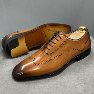 Men's Oxford Shoes Wingtip Genuine Calf Leather Luxury Brand Lace Up Business Office Brogue Dress Shoes