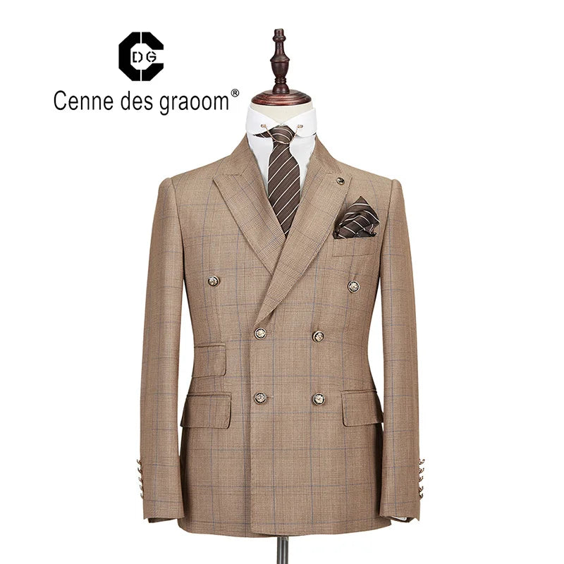 Cenne Des Graoom Men's Plaid Double-Breasted Two-Piece Suit