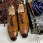 Cargar imagen en el visor de la galería, Men&#39;s Oxford Shoes Wingtip Genuine Calf Leather Luxury Brand Lace Up Business Office Brogue Dress Shoes
