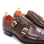 Cargar imagen en el visor de la galería, Men&#39;s Dress Shoes Genuine Leather Double Buckle Monk Strap Men Shoes Snake Print Cap Toe Classic Italian Shoes
