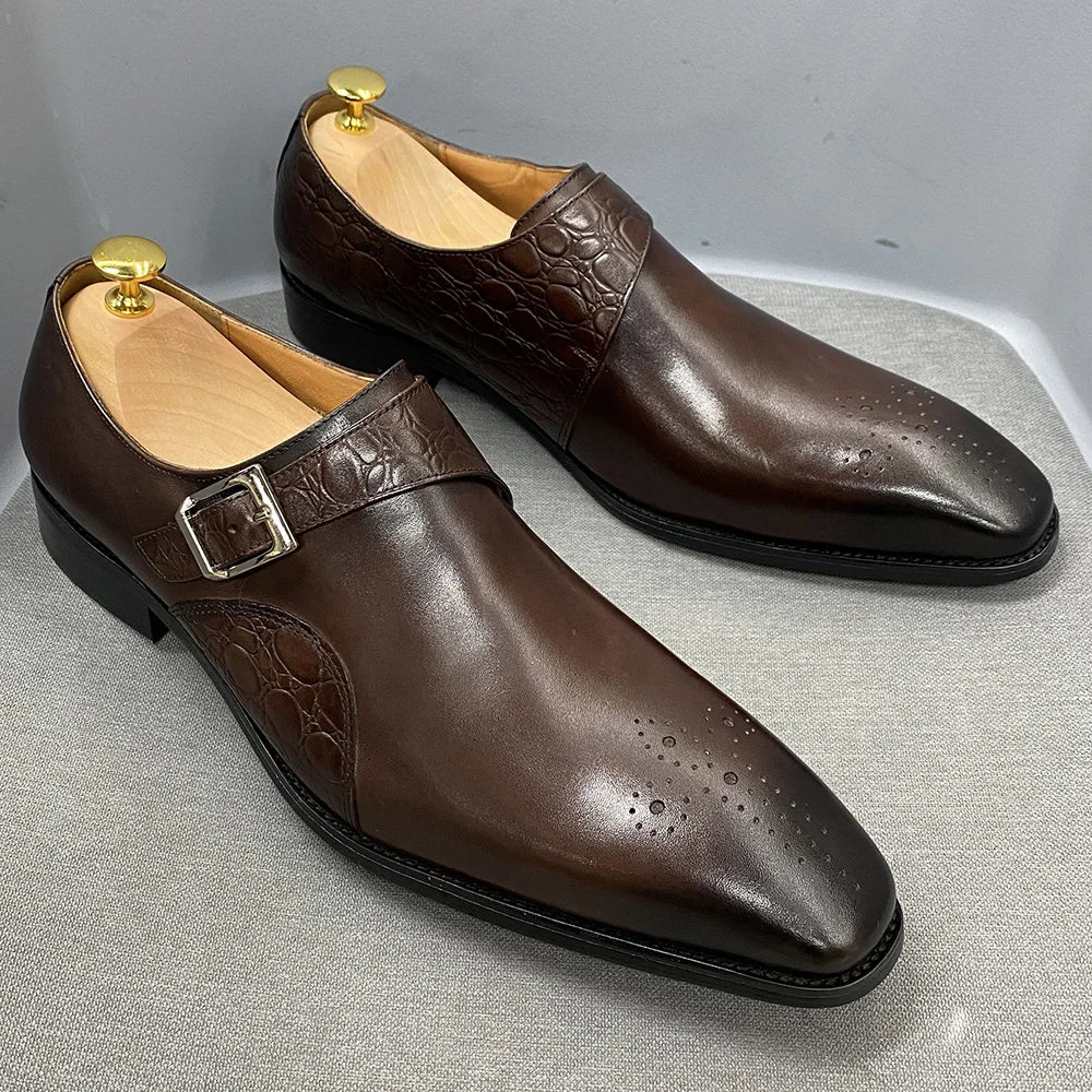 Luxury Men's Italian Leather Hand-polished Pointed Toe Lace-up Shoes