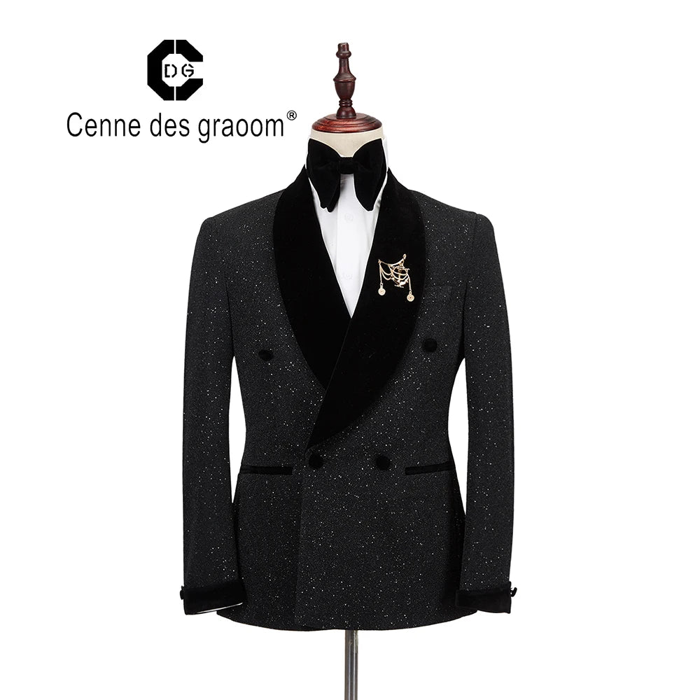 Cenne Des Graoom Men's Suit Tuxedo 2 Pieces Double-Breasted Shawl Lapel