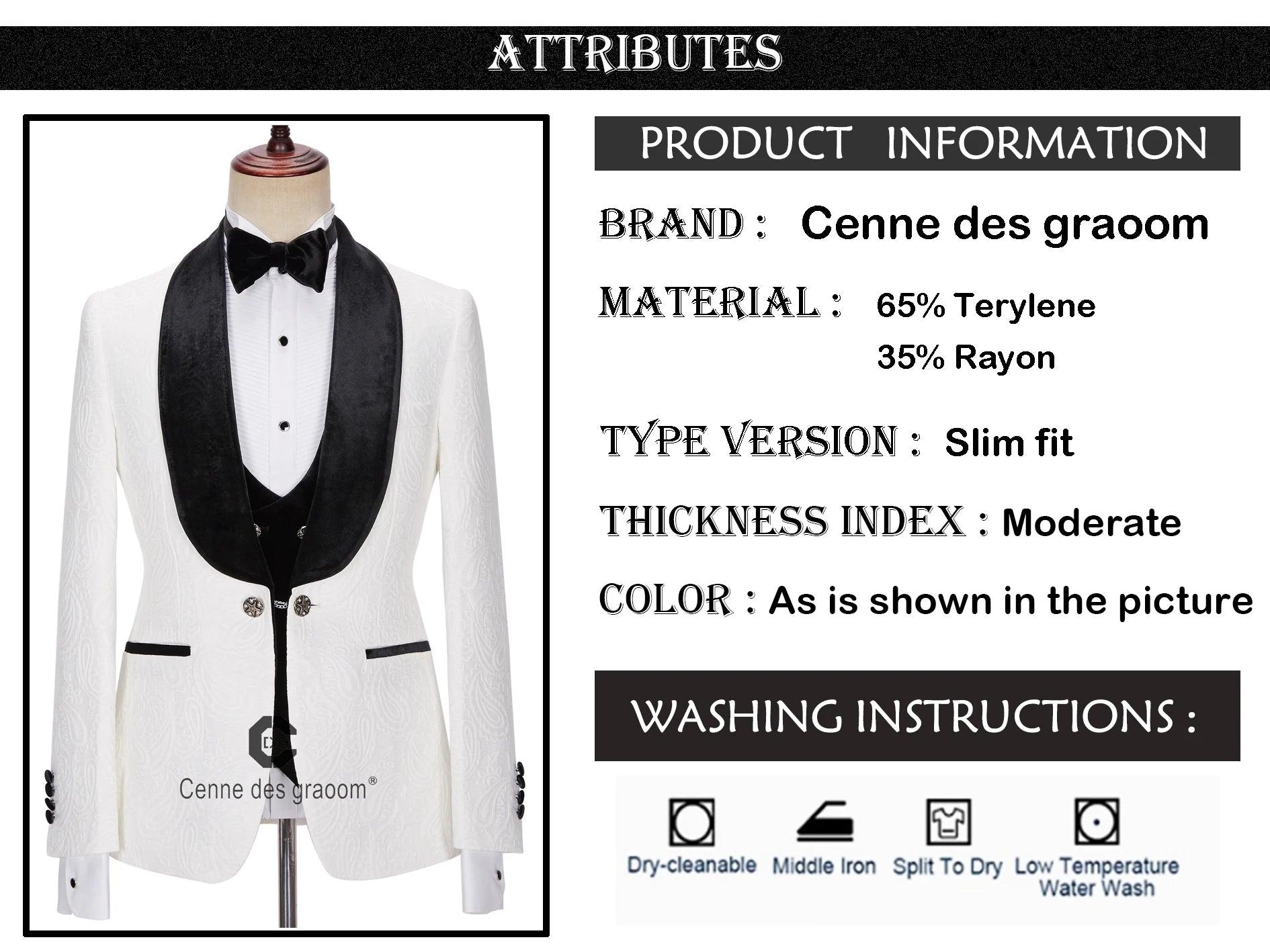 Cenne Des Graoom Men Suits Tailor-Made Tuxedo 4 Pieces Blazer