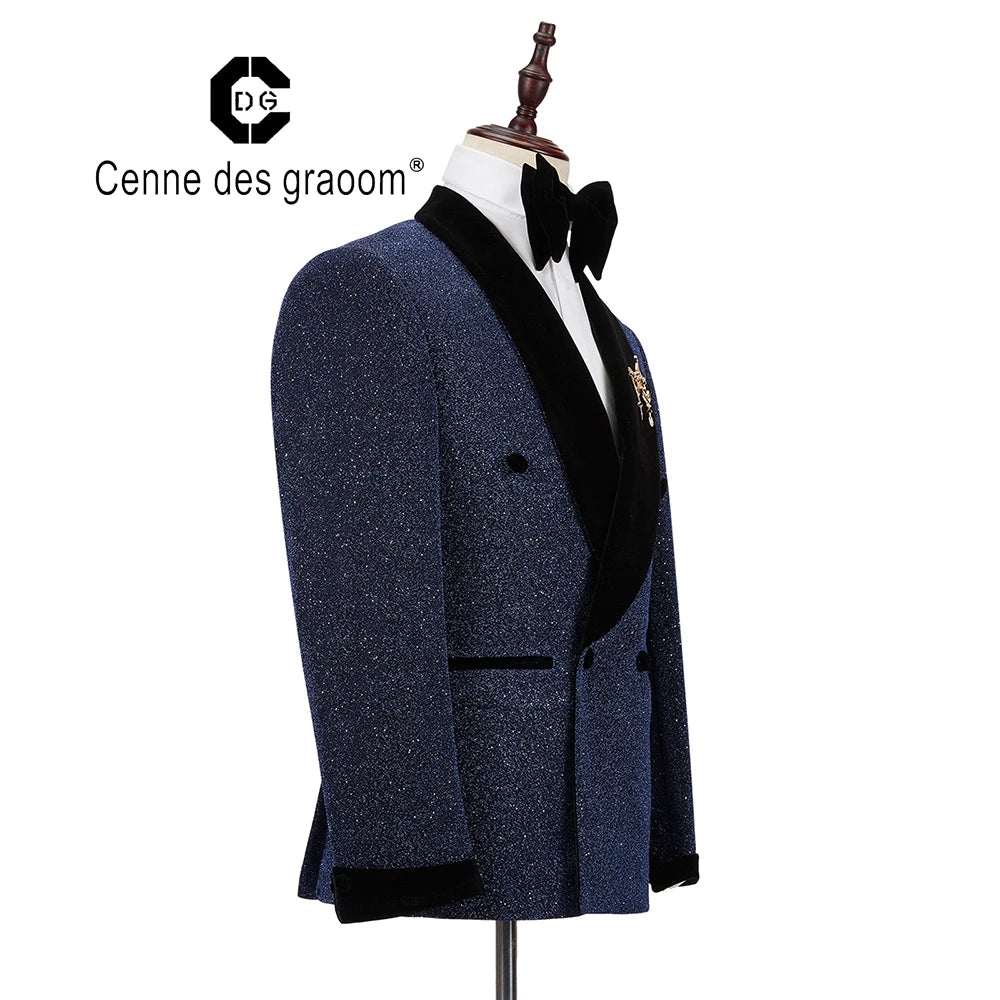 Cenne Des Graoom Men's Suit Tuxedo 2 Pieces Double-Breasted Shawl Lapel