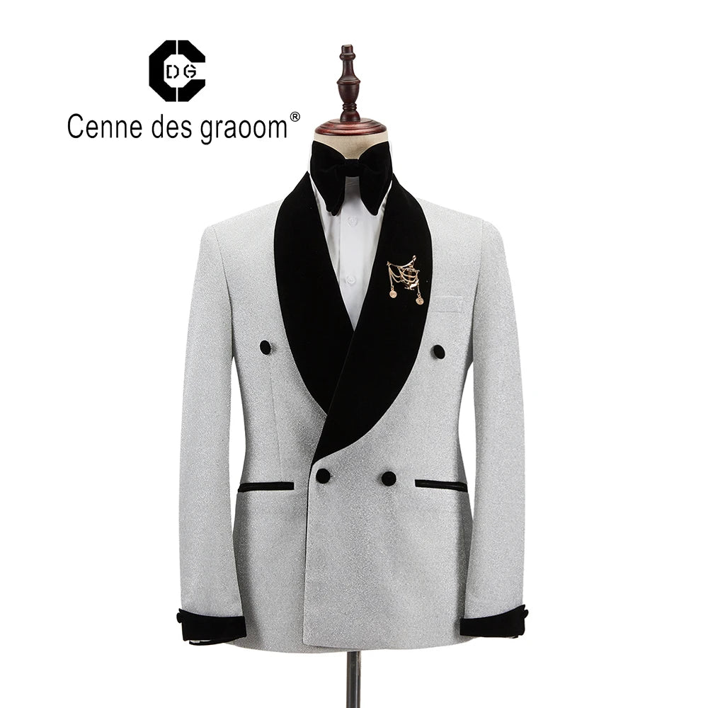 Cenne Des Graoom Men's Suit Tuxedo 2 Pieces Double-Breasted Shawl Lapel