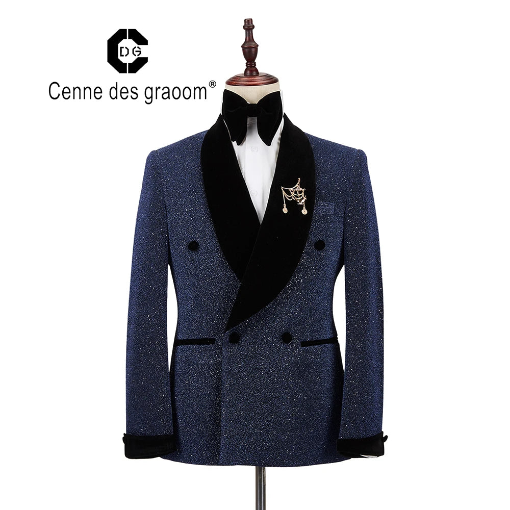 Cenne Des Graoom Men's Suit Tuxedo 2 Pieces Double-Breasted Shawl Lapel