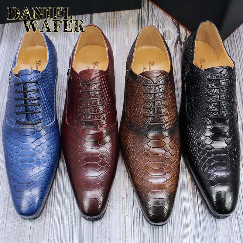 Luxury Men's Italian Leather Hand-polished Pointed Toe Lace-up Shoes