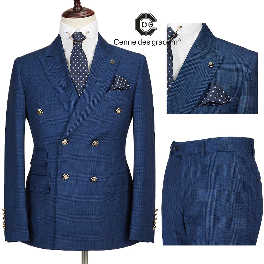 Cenne Des Graoom Men's Plaid Double-Breasted Two-Piece Suit