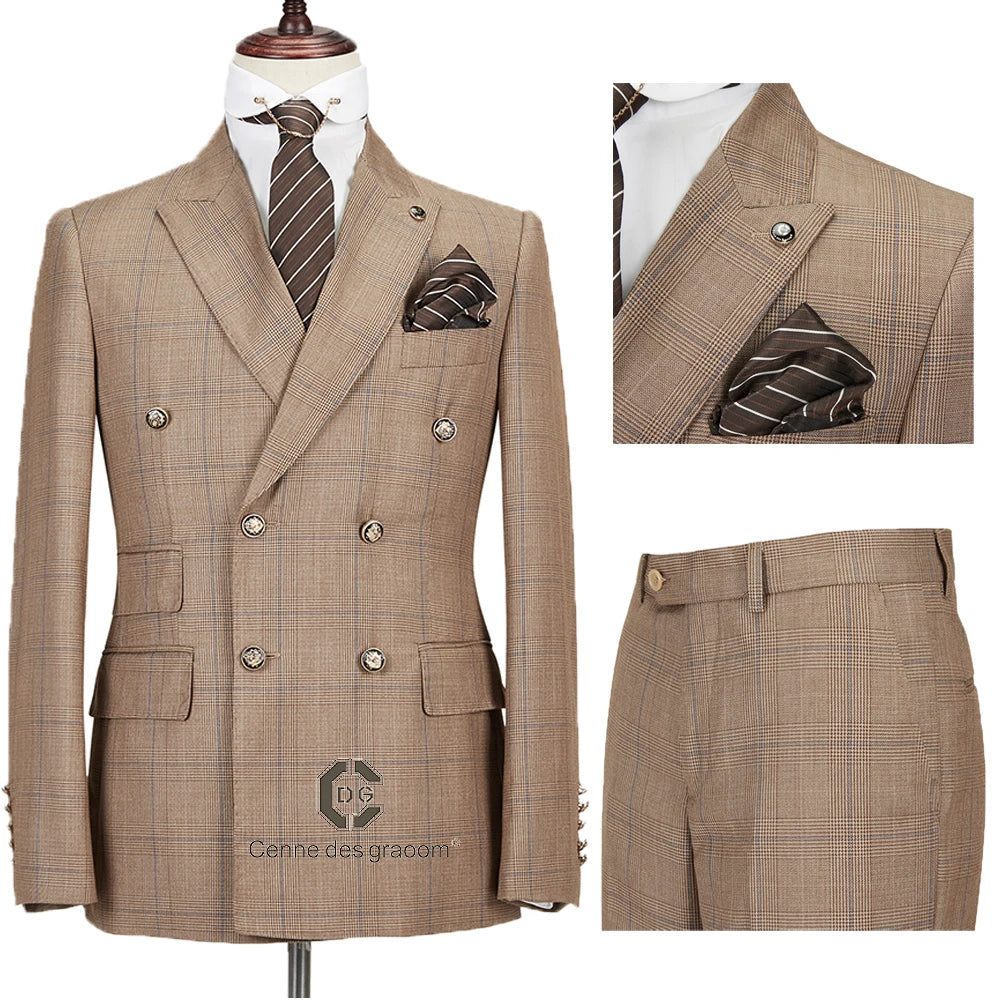 Cenne Des Graoom Men's Plaid Double-Breasted Two-Piece Suit