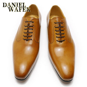 Luxury Brand Men's Oxford Leather Shoes Handmade Lace Up Pointed Toe Dress Shoes