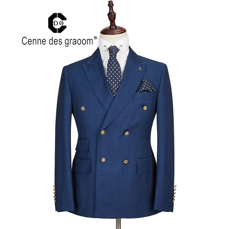 Cenne Des Graoom Men's Plaid Double-Breasted Two-Piece Suit