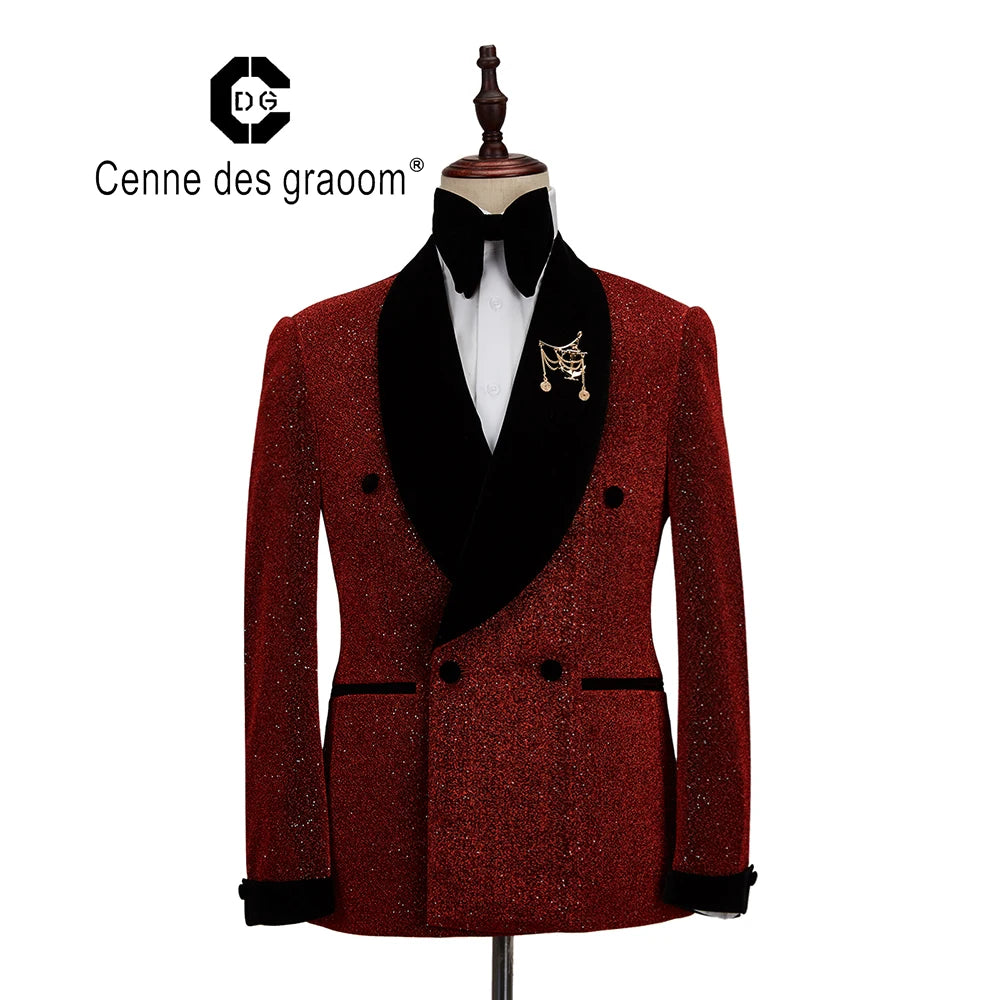 Cenne Des Graoom Men's Suit Tuxedo 2 Pieces Double-Breasted Shawl Lapel