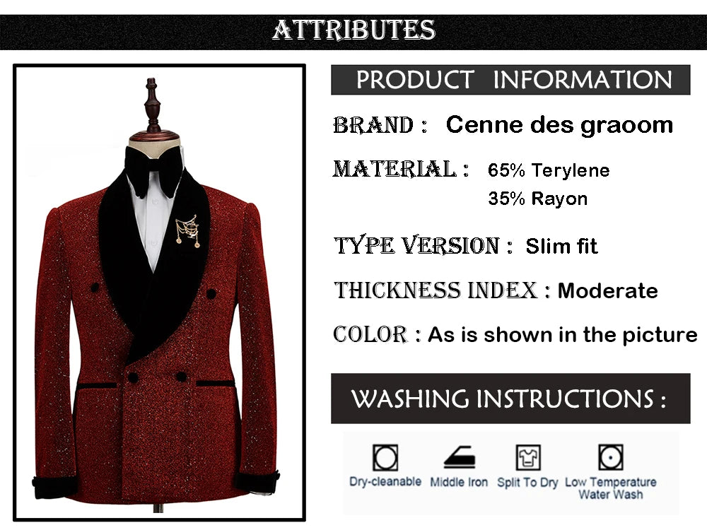 Cenne Des Graoom Men's Suit Tuxedo 2 Pieces Double-Breasted Shawl Lapel