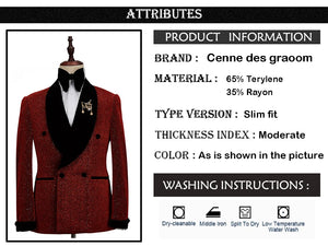 Cenne Des Graoom Men's Suit Tuxedo 2 Pieces Double-Breasted Shawl Lapel