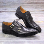 Cargar imagen en el visor de la galería, Men&#39;s Dress Shoes Genuine Leather Double Buckle Monk Strap Men Shoes Snake Print Cap Toe Classic Italian Shoes
