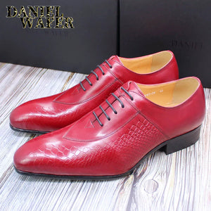 Fashion Men's Genuine Leather Oxford Snake Skin Prints Handmade Lace Up Pointed Toe Dress Shoes