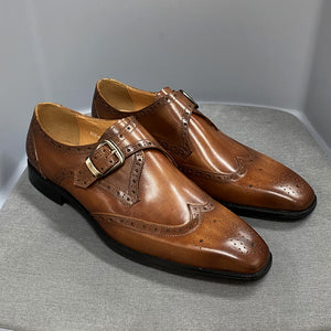Men's Genuine Leather Italian Wingtip Oxfords Monk Strap Buckle Brogue Business Wedding Formal Shoes