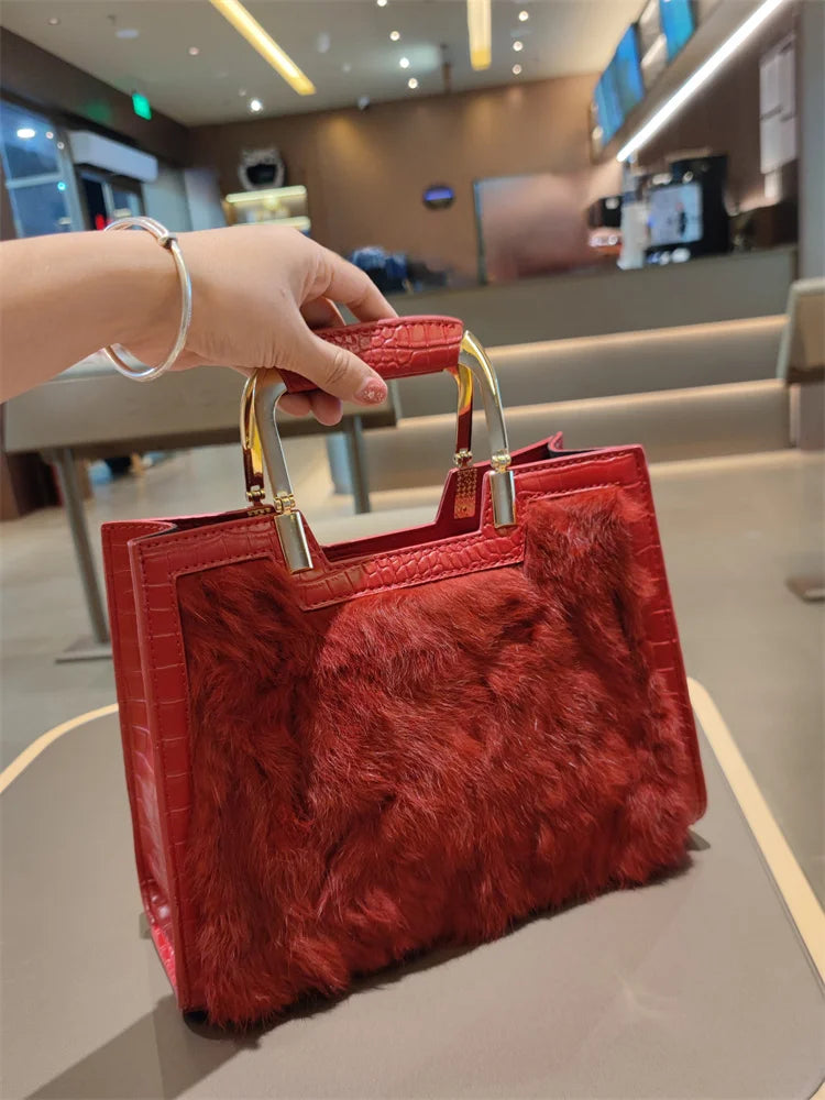 Women's Handbag Luxury Fashion Real Rabbit Hair Single Shoulder Bag