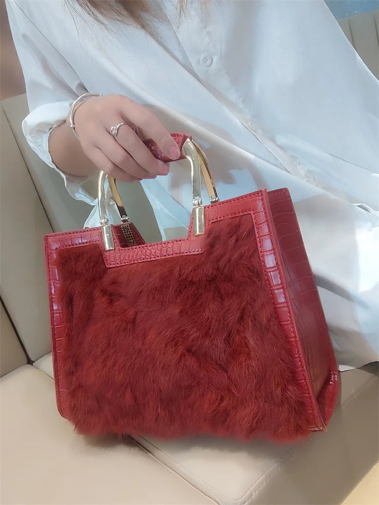 Women's Handbag Luxury Fashion Real Rabbit Hair Single Shoulder Bag