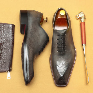 Vintage Men's Dress Shoes Luxury Genuine Leather Designer Fashion Retro Handmade Oxfords Shoes