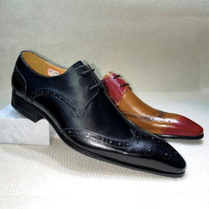 Genuine Leather Brogue Shoes Handmade Casual Oxfords Breathable Lace-Up Dress Shoes