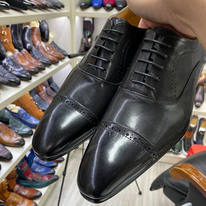 Genuine Leather Oxford Men Lace-Up Cap Toe Pointed Shoes