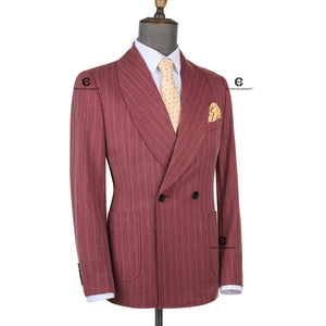 Cenne Des Graoom Maroon Striped Double-Breasted Men's Suits With Patch Pocket