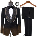 Load image into Gallery viewer, Cenne Des Graoom Men&#39;s Suits Ornament Shining Black Gold Tuxedo with Oversized Shawl Lapel
