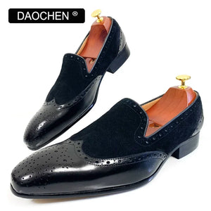 ITALIAN MEN LEATHER SHOES BLACK BROWN WINGTIP SLIP ON CASUAL DRESS MAN SHOES