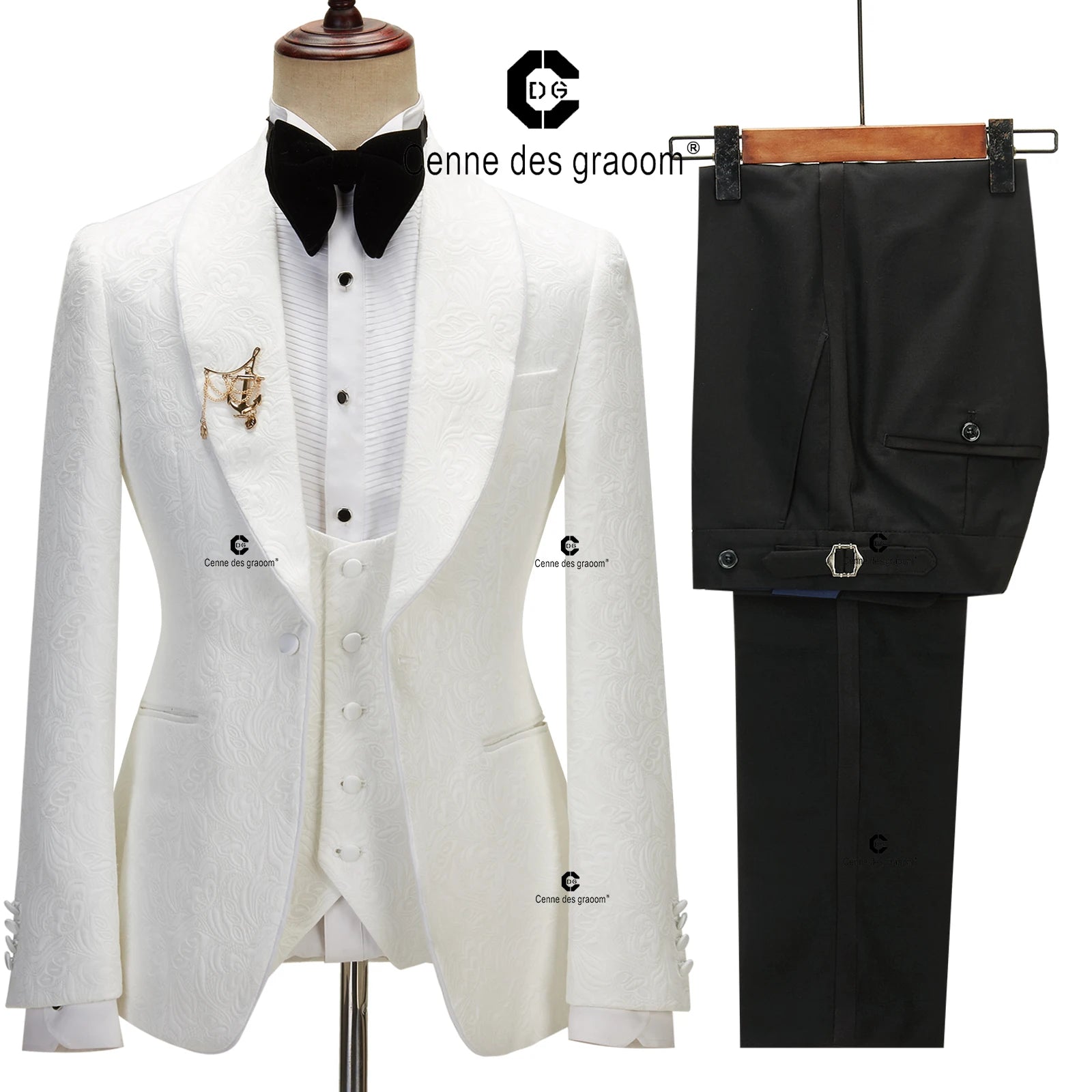 Cenne Des Graoom Men's Tuxedo with Satin Side Stripe Slim Fit Shawl Lapel