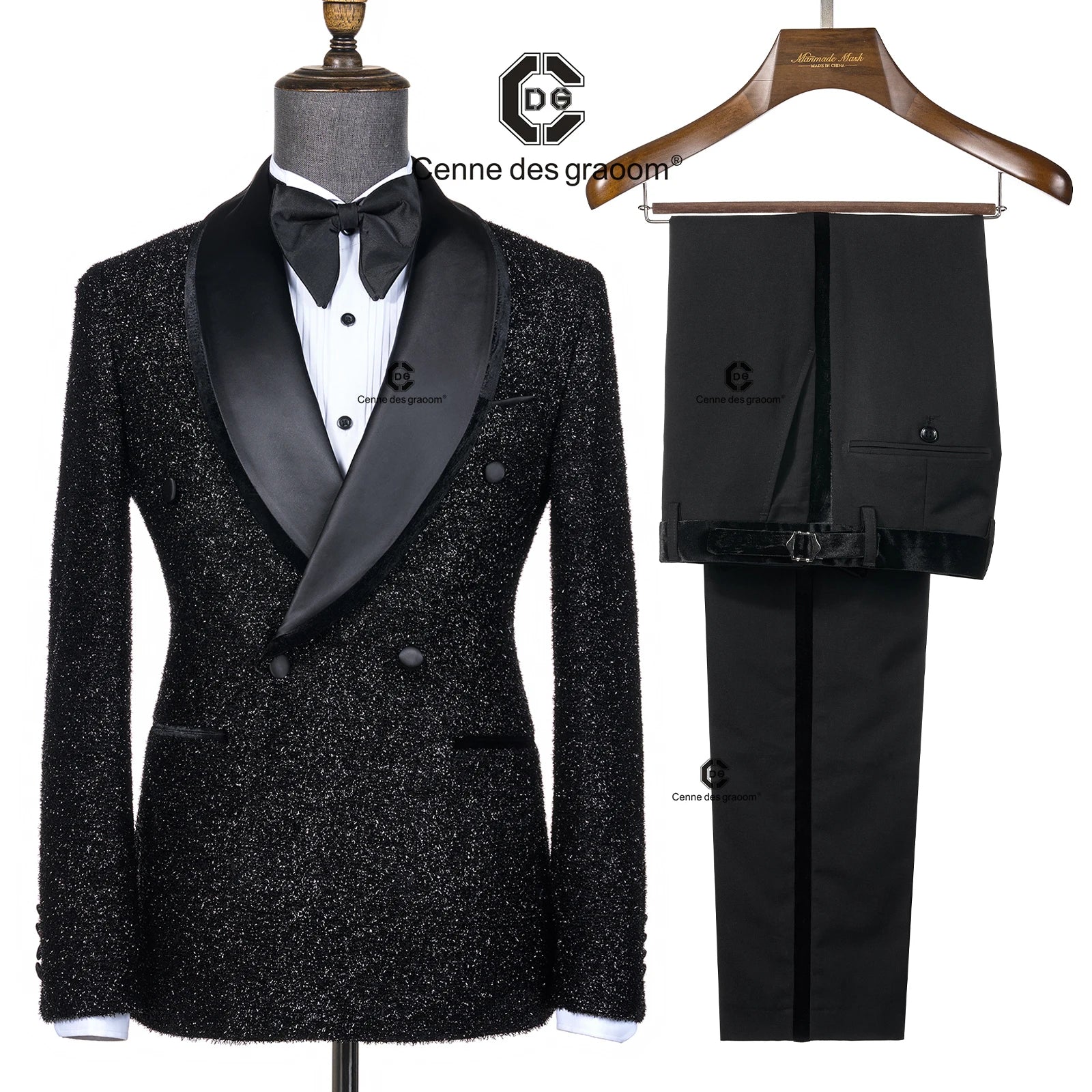 Cenne Des Graoom Shining Tuxedo Double-Breasted Suits for Men