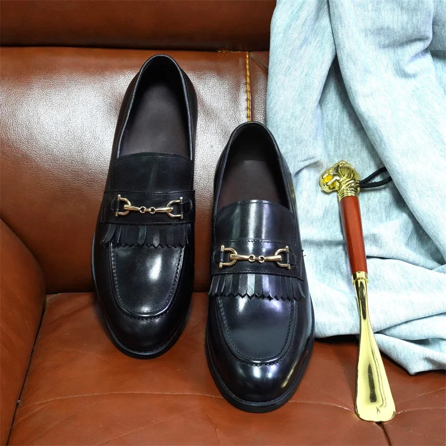 Italian Luxury Men's Metal Buttons Handmade Shoe