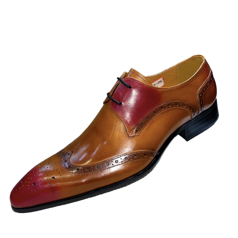 Genuine Leather Brogue Shoes Handmade Casual Oxfords Breathable Lace-Up Dress Shoes