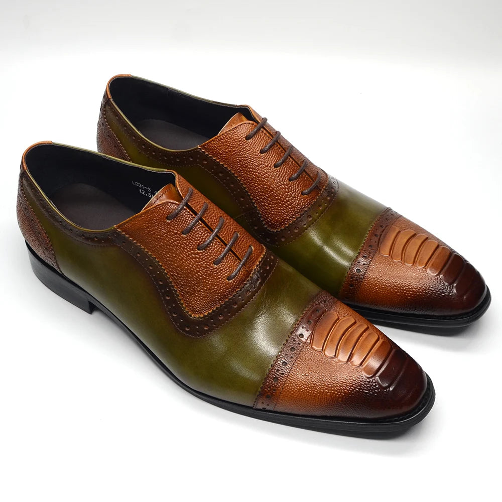 Luxury Men's Brogue Formal Round Toe Mixed-Colors Oxford Dress Shoes