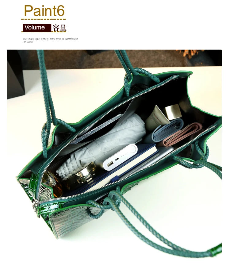 Luxury Genuine Leather Women's Bag Crocodile Pattern