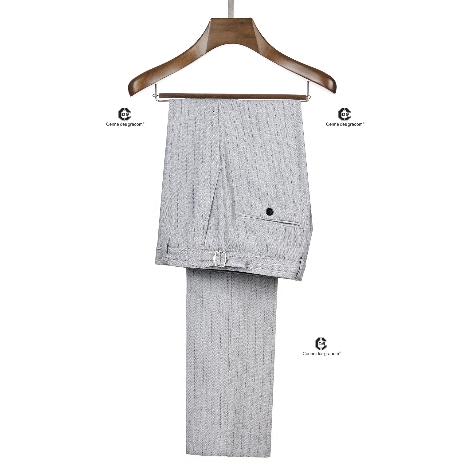 Cenne Des Graoom Striped Double-Breasted Men's Suits With Patch Pocket