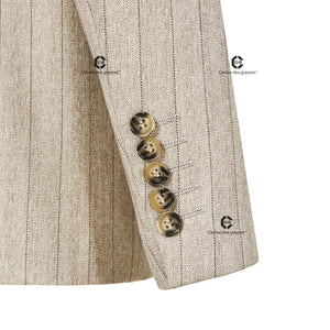 Cenne Des Graoom Double-Breasted Khaki Stripe Suits for Men