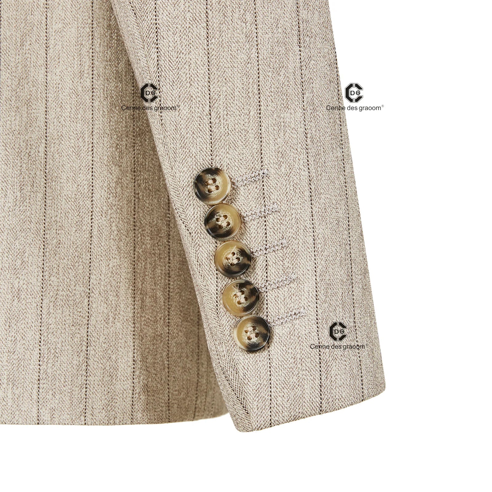 Cenne Des Graoom Double-Breasted Khaki Stripe Suits for Men