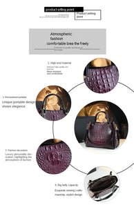 Genuine Leather Women's Fashion Crocodile Print Bucket Bag