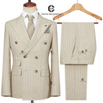 Load image into Gallery viewer, Cenne Des Graoom Double-Breasted Khaki Stripe Suits for Men
