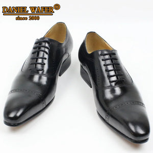 Genuine Leather Oxford Dress Shoes Men Lace Up Cap Toe