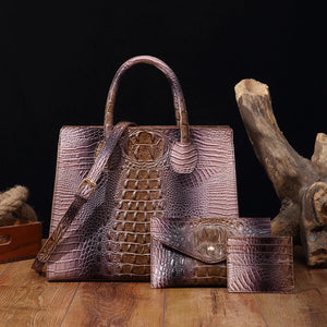 3 Pcs Crocodile Pattern Handbag & Purses Set