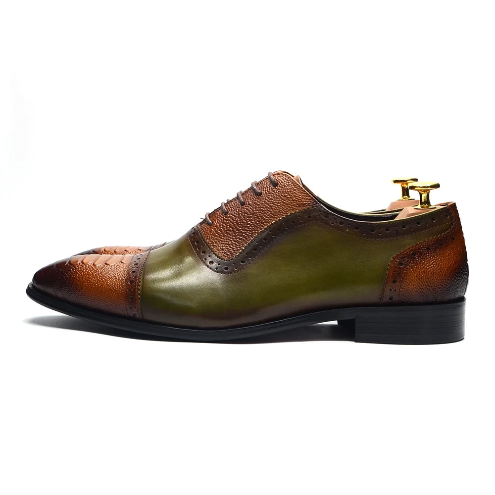 Luxury Men's Brogue Formal Round Toe Mixed-Colors Oxford Dress Shoes