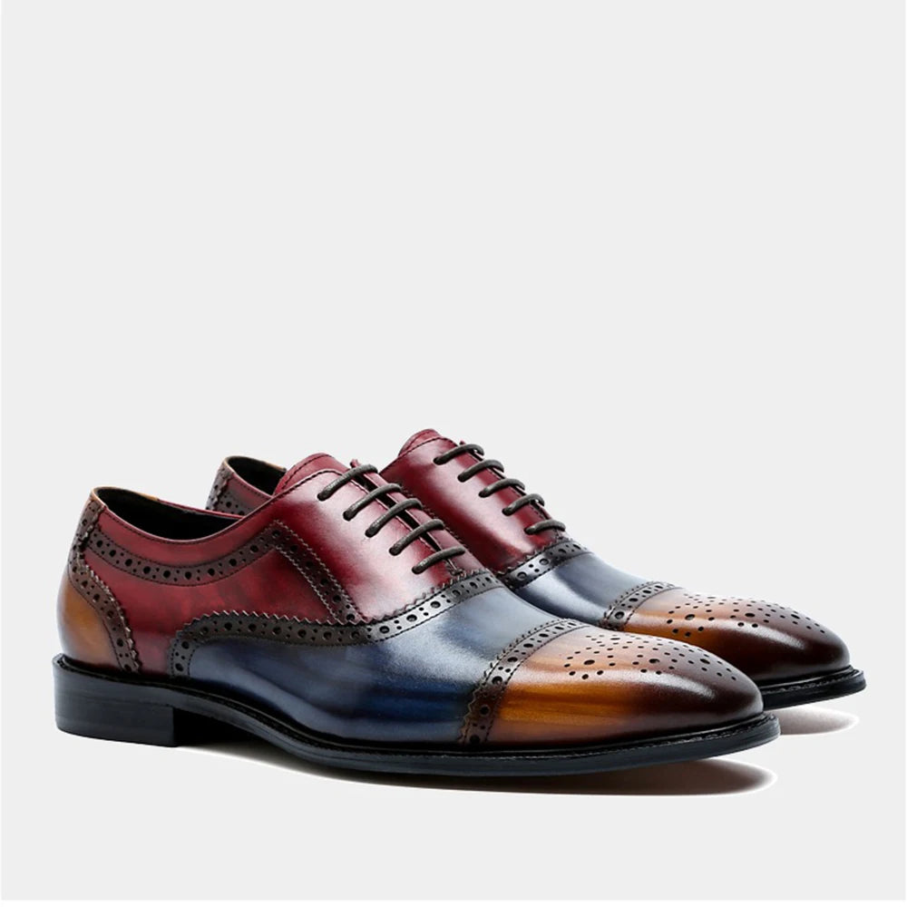 Genuine Leather Mens Formal Oxford Cap Toe Lace-Up Shoes for Men