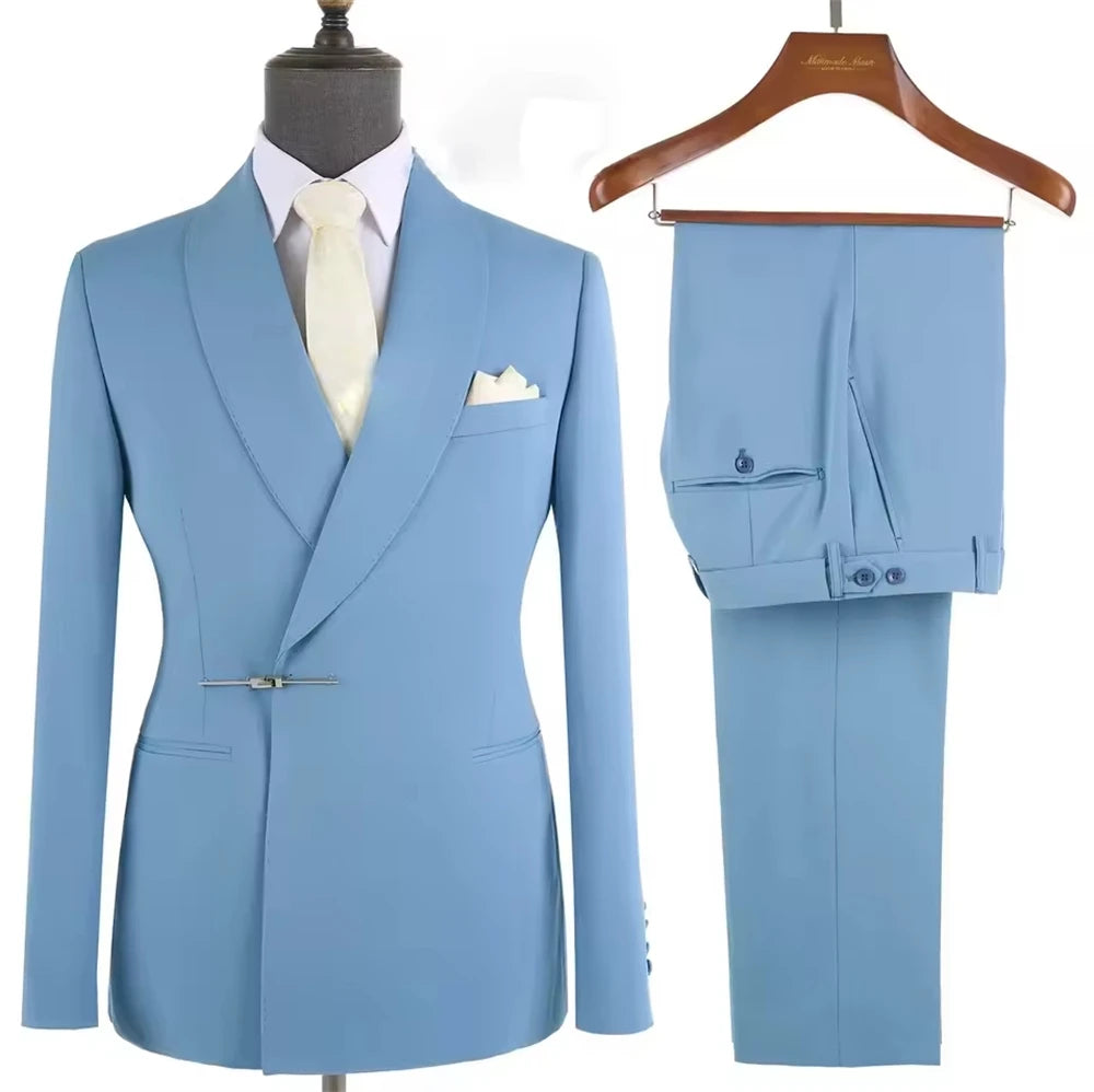 Fashion Coral Men's Suits High-Quality Elegant Metal Side Release Buckle 2-Piece Set