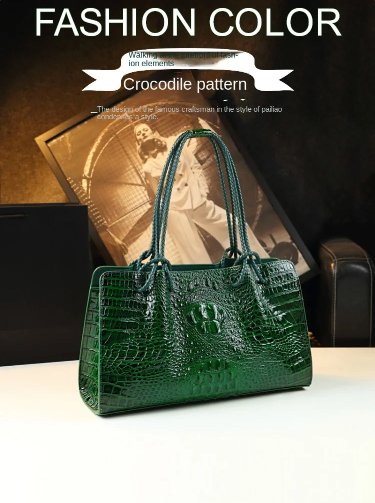 Luxury Genuine Leather Women's Bag Crocodile Pattern